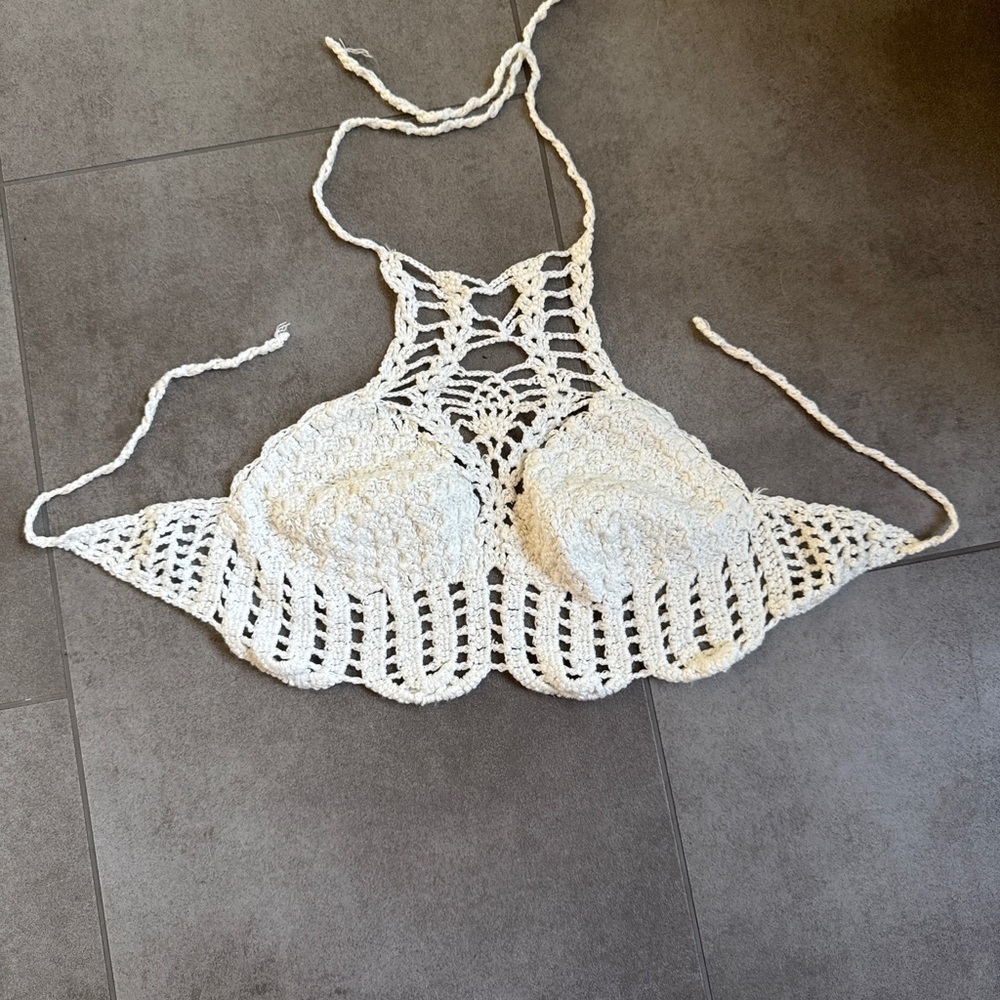 Crochet Halter Top in Cream